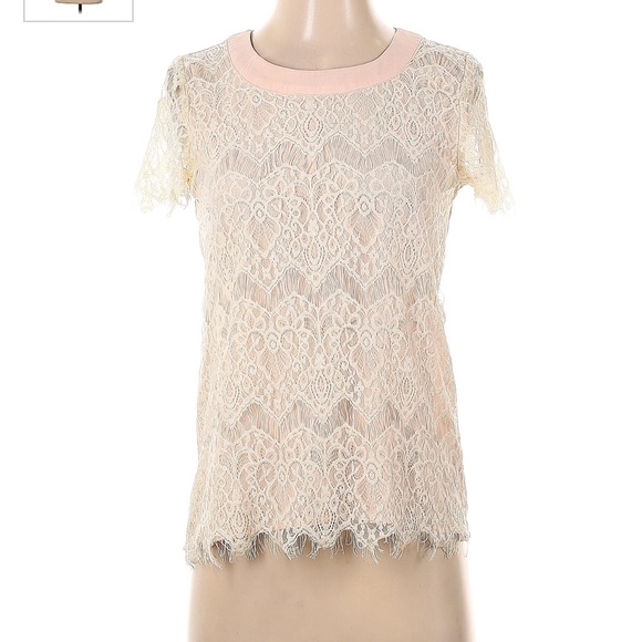 Leo Meets Virgo Cream Lace Lay Over Soft Pink Polyester top• Zip back• Size: S - Picture 10 of 10
